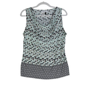Calvin Klein Green Tunic Tank Top Womens Large Drape Neck Sleeveless Geometric